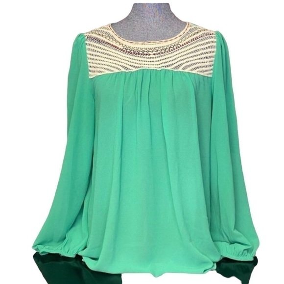 Umgee Tops - Umgee green sheer blouse with decorative top
sz M